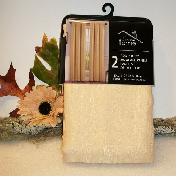 DREAM HOME NWT Gold Jacquard Rod Pocket Curtains Drapes 2 Panels 28" x 84" each - Picture 1 of 8